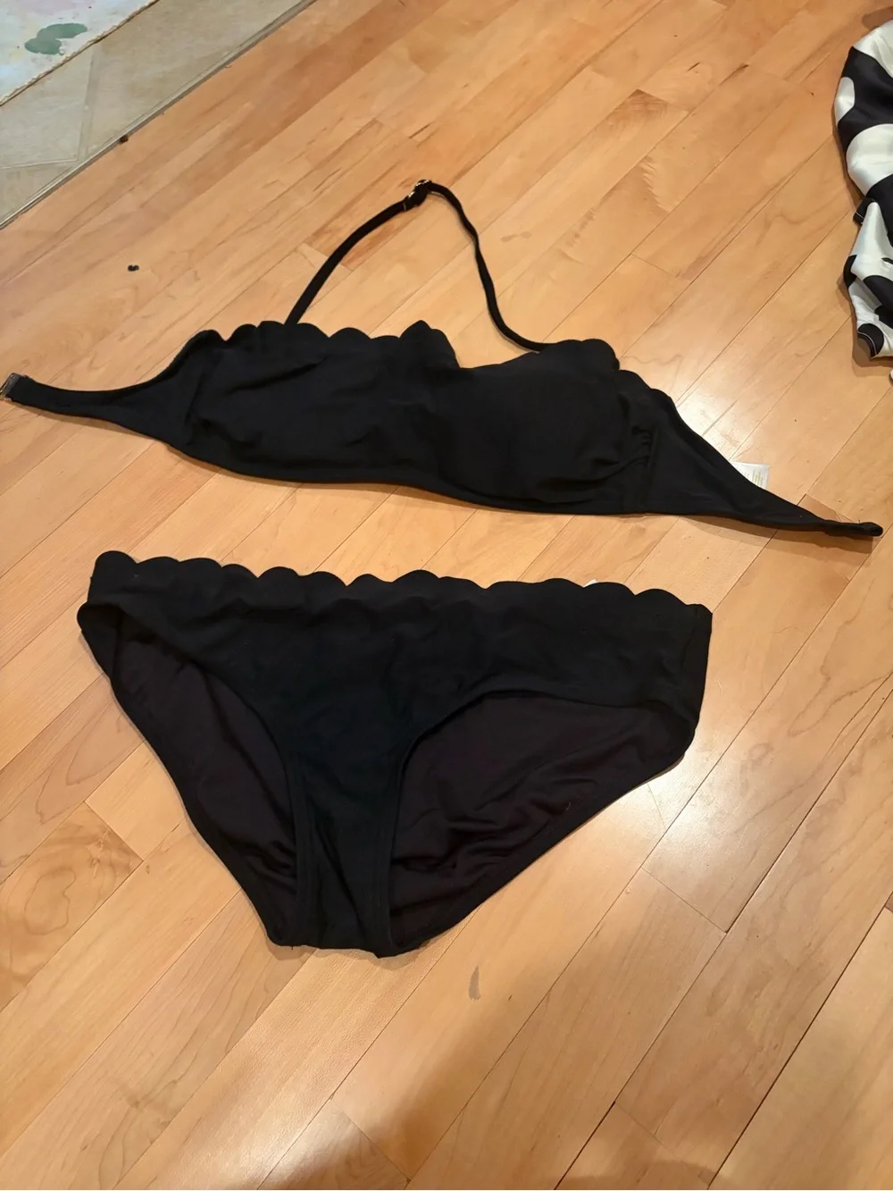 kate spade Black Scalloped Bandeau Bikini Set